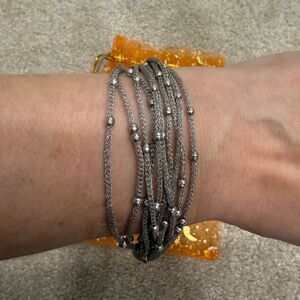 Sterling Silver 10-Strand Mesh Beaded Adjustable Bracelet